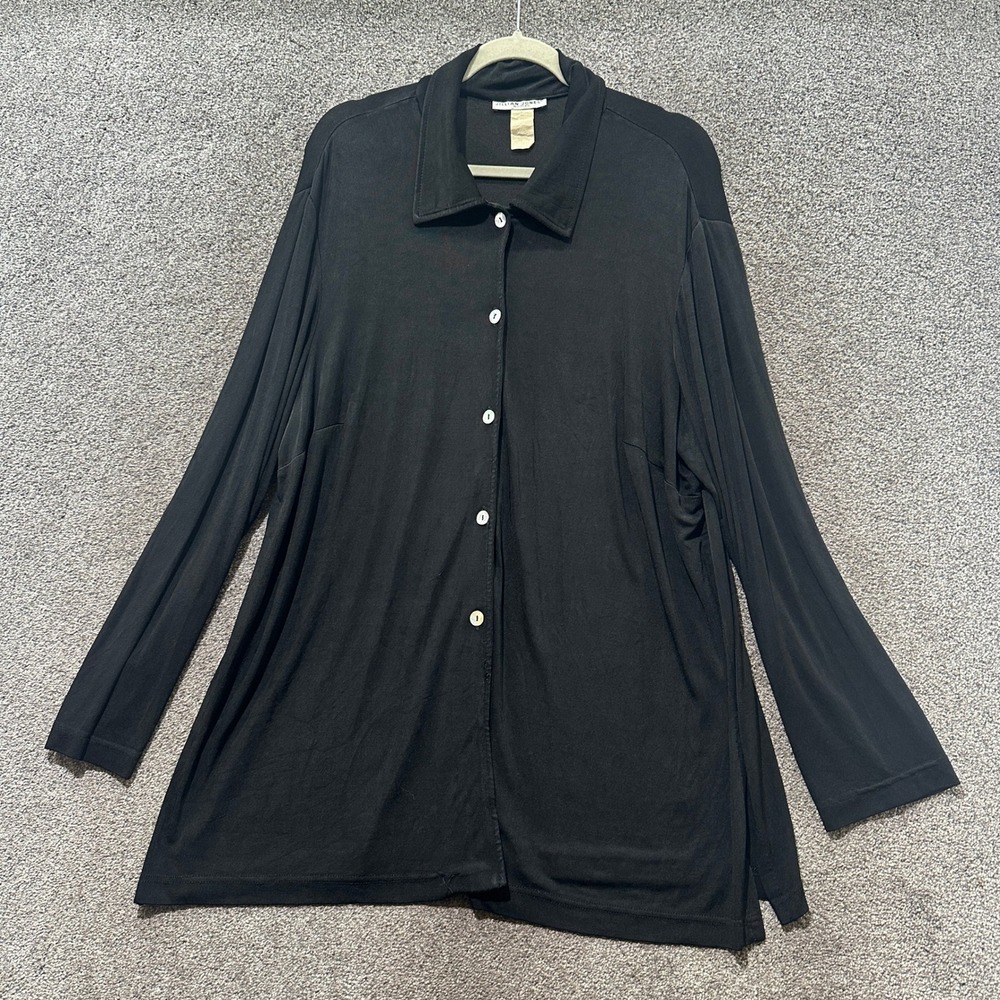 Jillian Jones Woman Black Slinky Knit Button Front Tunic Blouse Plus Size 2X